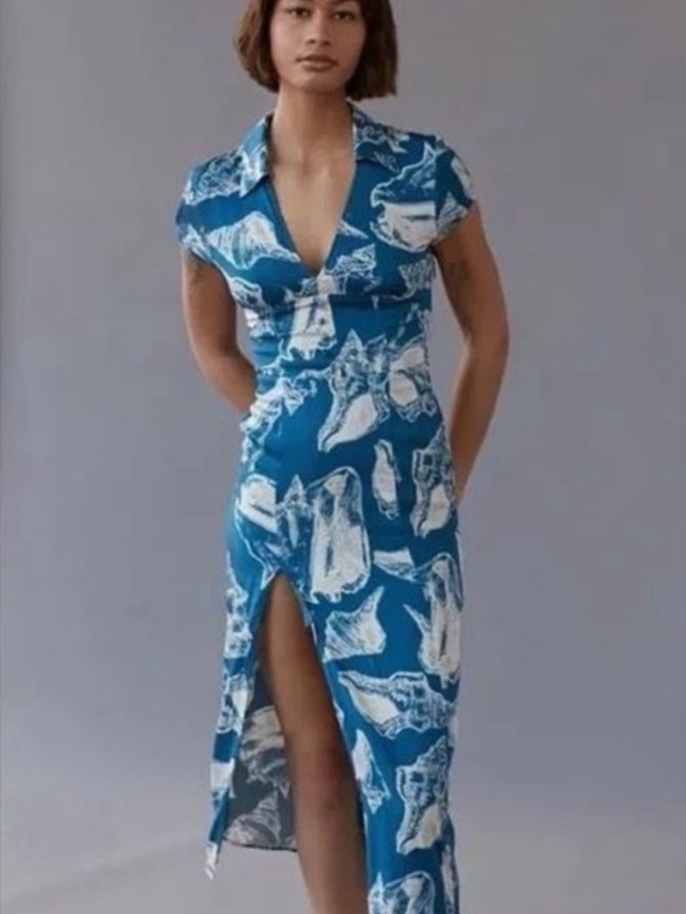 Urban Outfitters Chantelle Blue White Seashell Coastal Midi Dress Size Medium